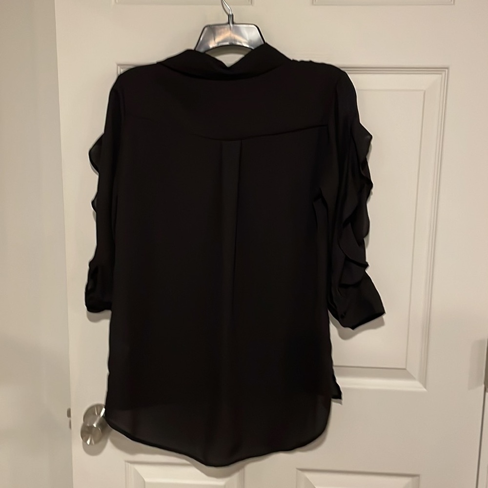 Insight Black Ruffle Sleeve Blouse Size XS Sheer Dressy Top